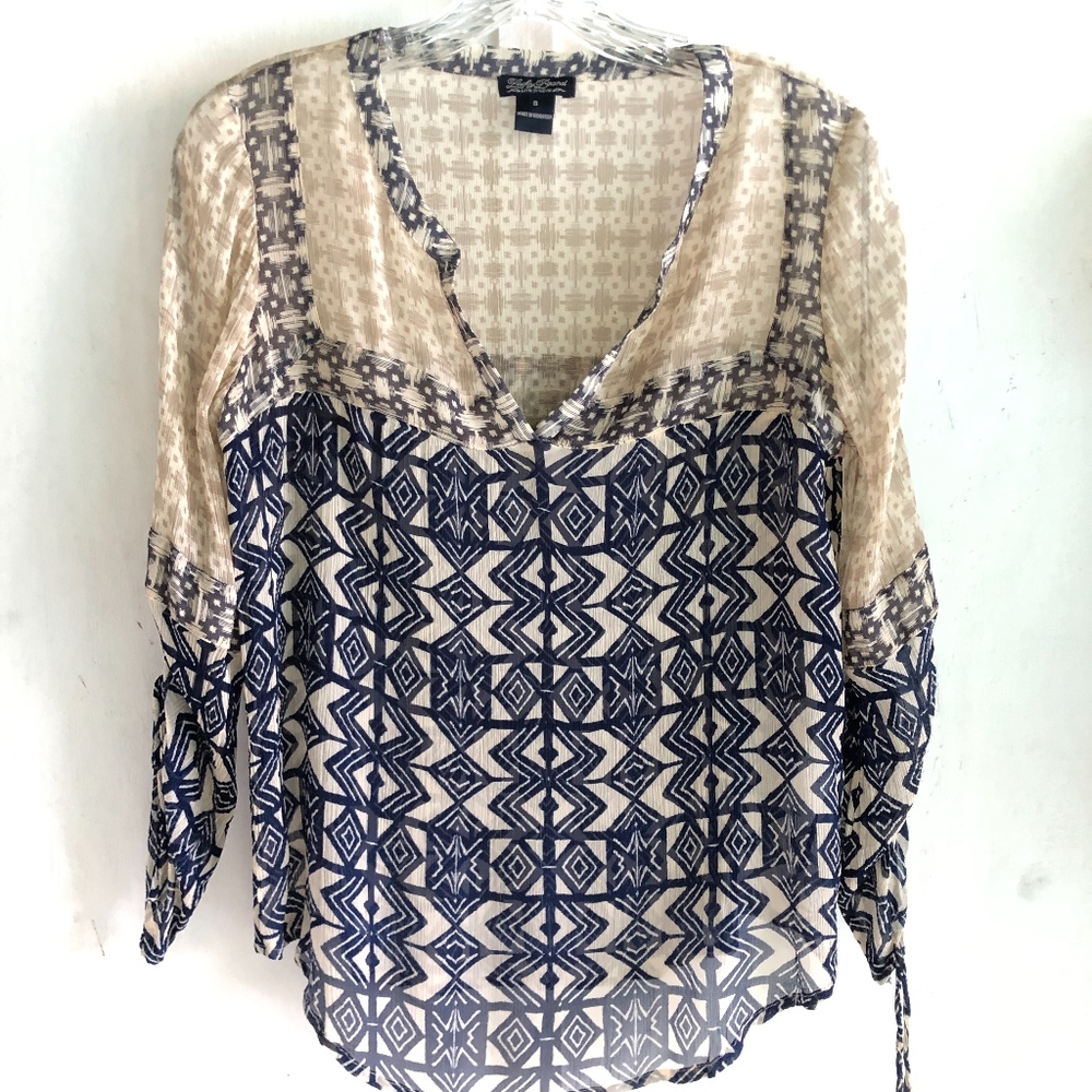 Lucky Brand blue and beige patterned blouse